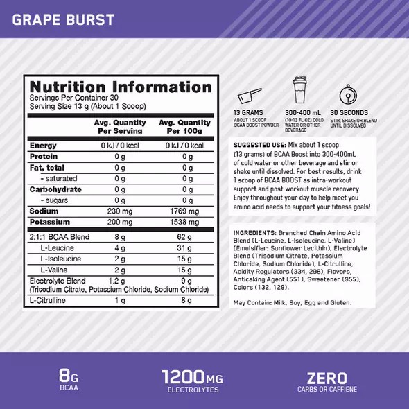 Optimum Nutrition BCAA Boost Grape 30 Serves Indonesia | 67421-YPQW