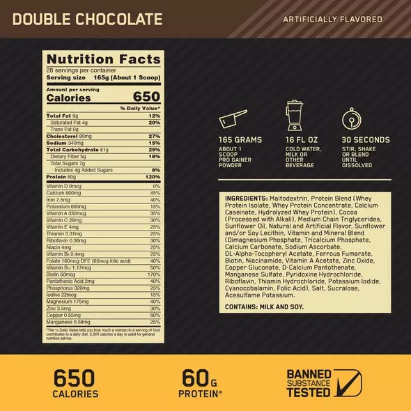 Optimum Nutrition GOLD STANDARD® Pro Gainer Double Chocolate 10.19 lb (28 Servings) Indonesia | 48501-ZHMA