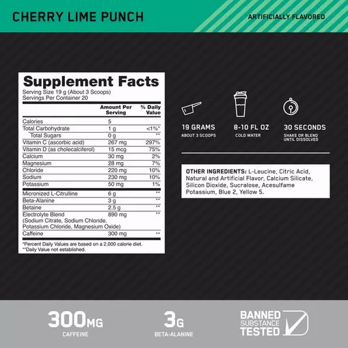 Optimum Nutrition Platinum Igniter Cherry Lime Punch 0.84 lb (20 Servings) Indonesia | 95418-WBOE